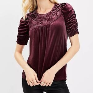 Loft Ruched Velvet Top Plum Purple Sz Large